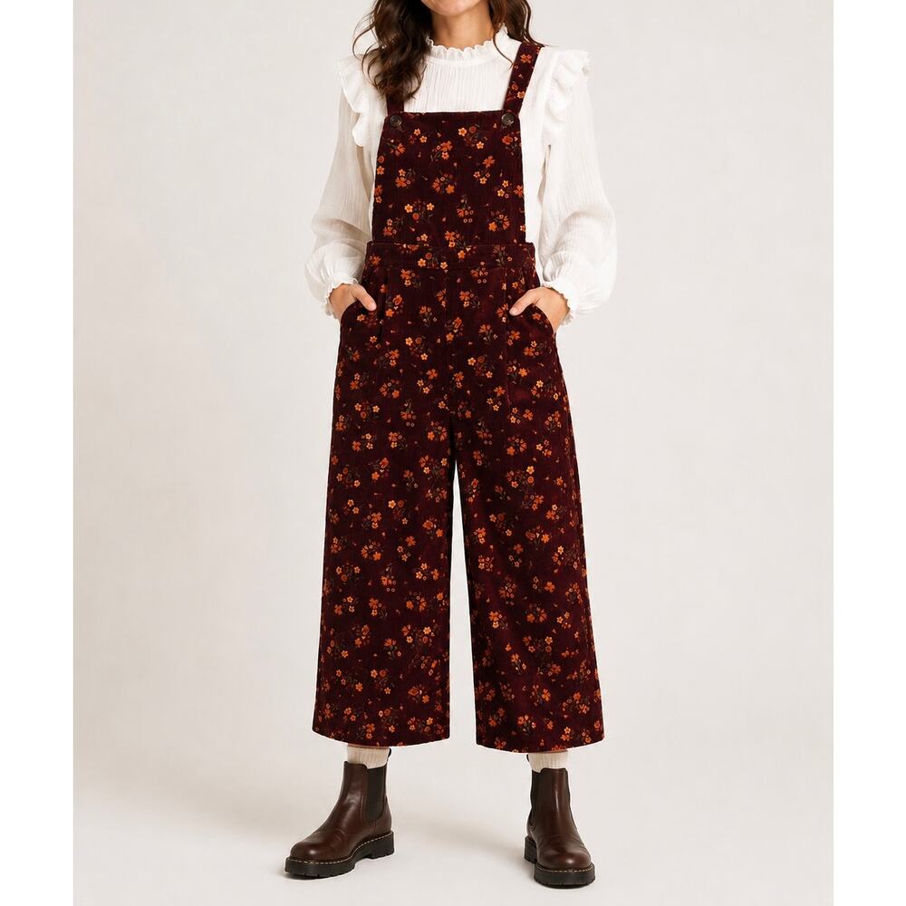 Princess Highway Floral Overalls Corduroy Wide Leg Jumpsuit Vintage Boho Retro